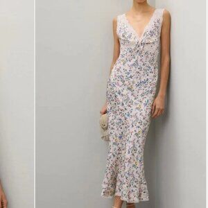 Rabanne Dress Floral Robe Gown Maxi Sleeveless V-neck Size12 *FLAW*